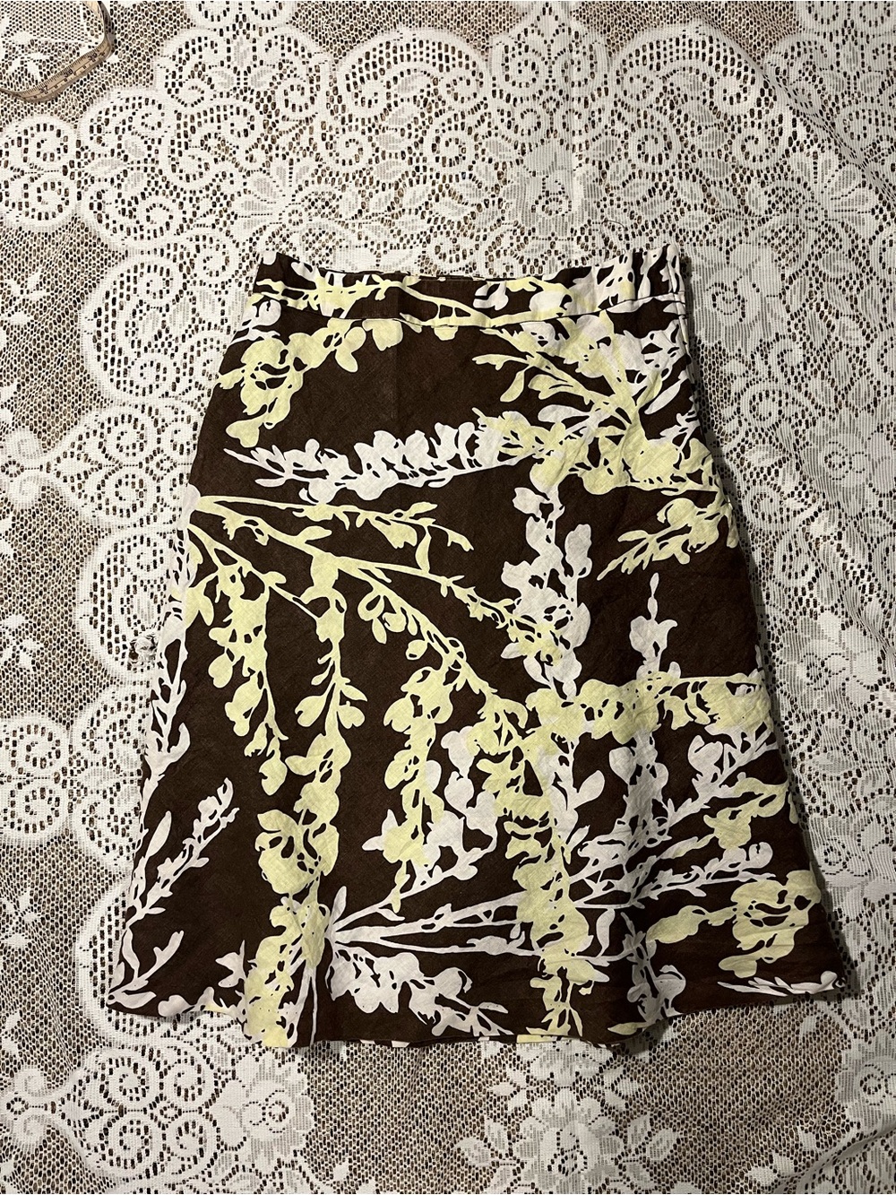 H&M Brown A-Line Skirt with Pale Yellow & White Floral Print